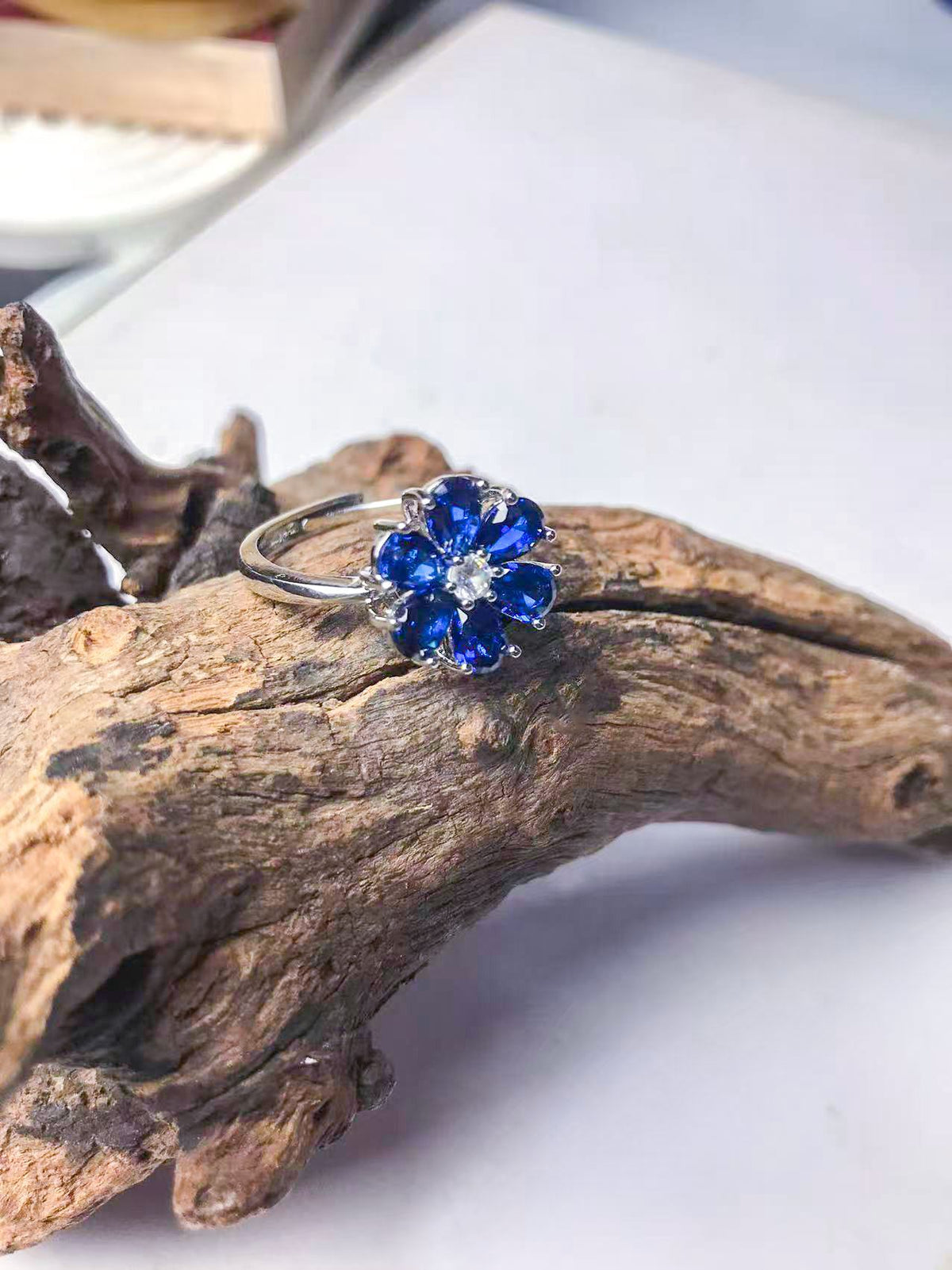 Gold-Plated Sapphire Blue Flower Ring, Necklace, Earrings & Bracelet