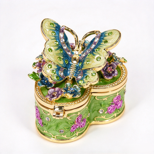 Enamel Butterfly Heart‑Shaped Jewelry Box, Decorative Trinket Ring Box For Rings Earrings