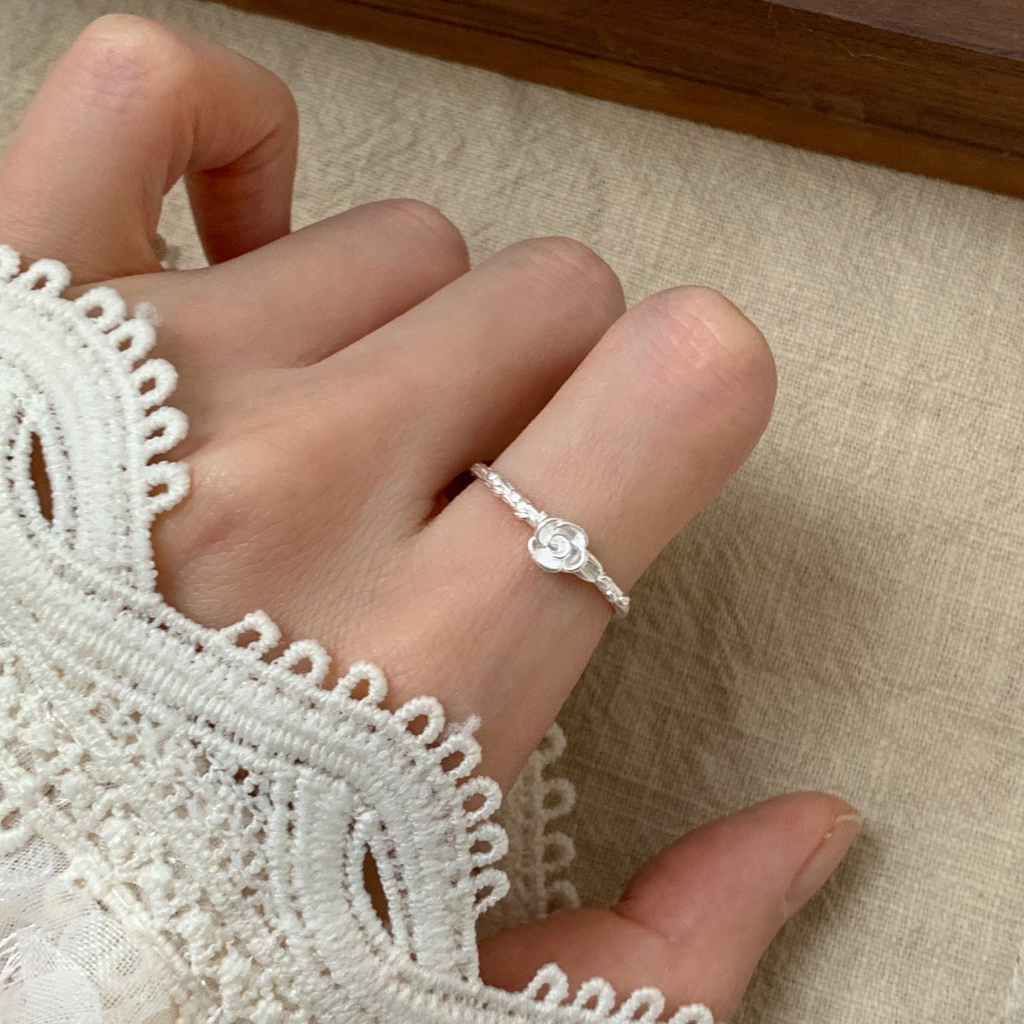 S925 sterling silver rose flower ring