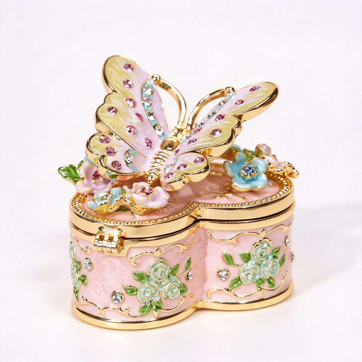 Enamel Butterfly Heart‑Shaped Jewelry Box, Decorative Trinket Ring Box For Rings Earrings