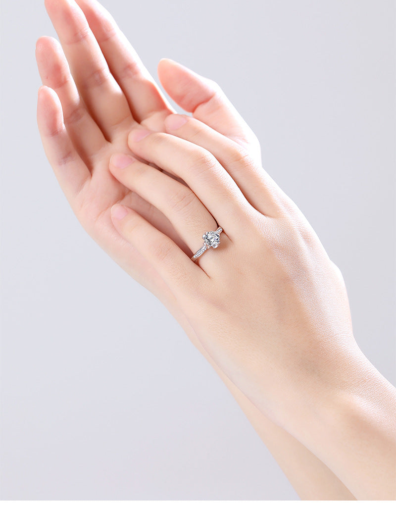 S925 sterling silver one carat moissanite ring