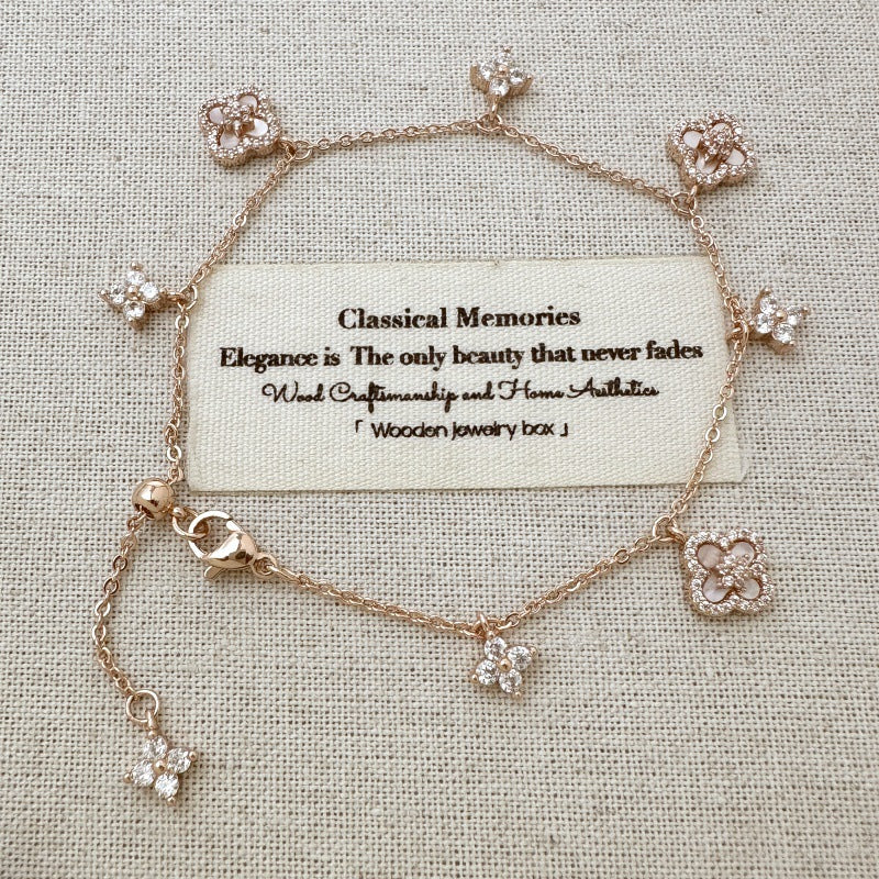 Pink clover flowers with zircon rose gold earrings necklace bracelet ring set