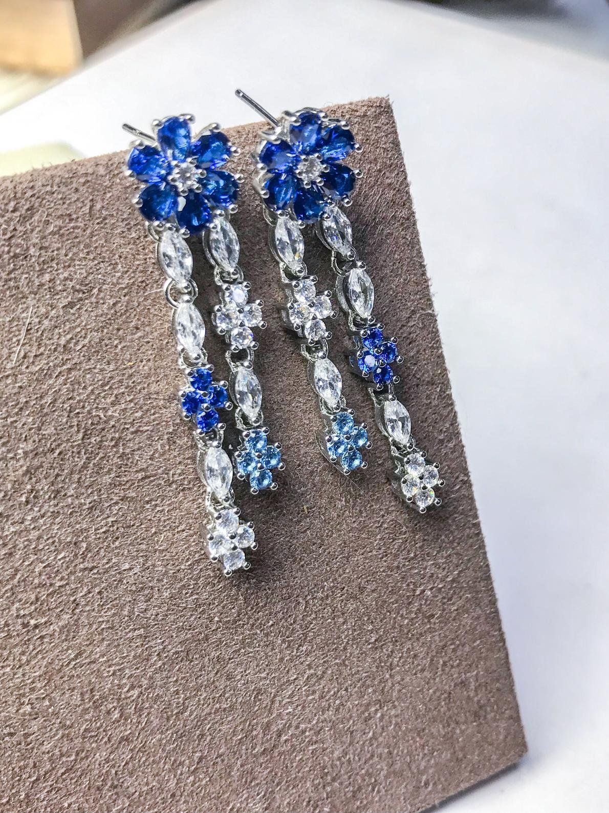 Gold-Plated Sapphire Blue Flower Ring, Necklace, Earrings & Bracelet