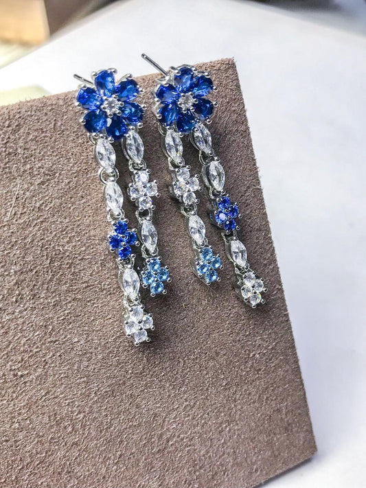 Gold-Plated Sapphire Blue Flower Ring, Necklace, Earrings & Bracelet