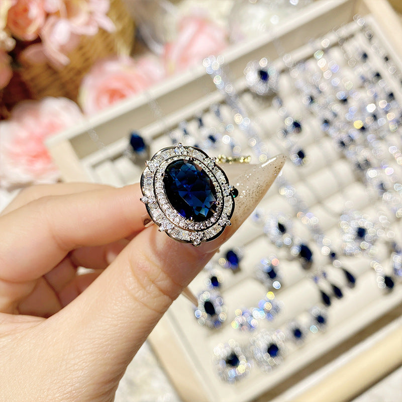 Imitation natural sapphire gold-plated studded ring earrings necklace bracelet