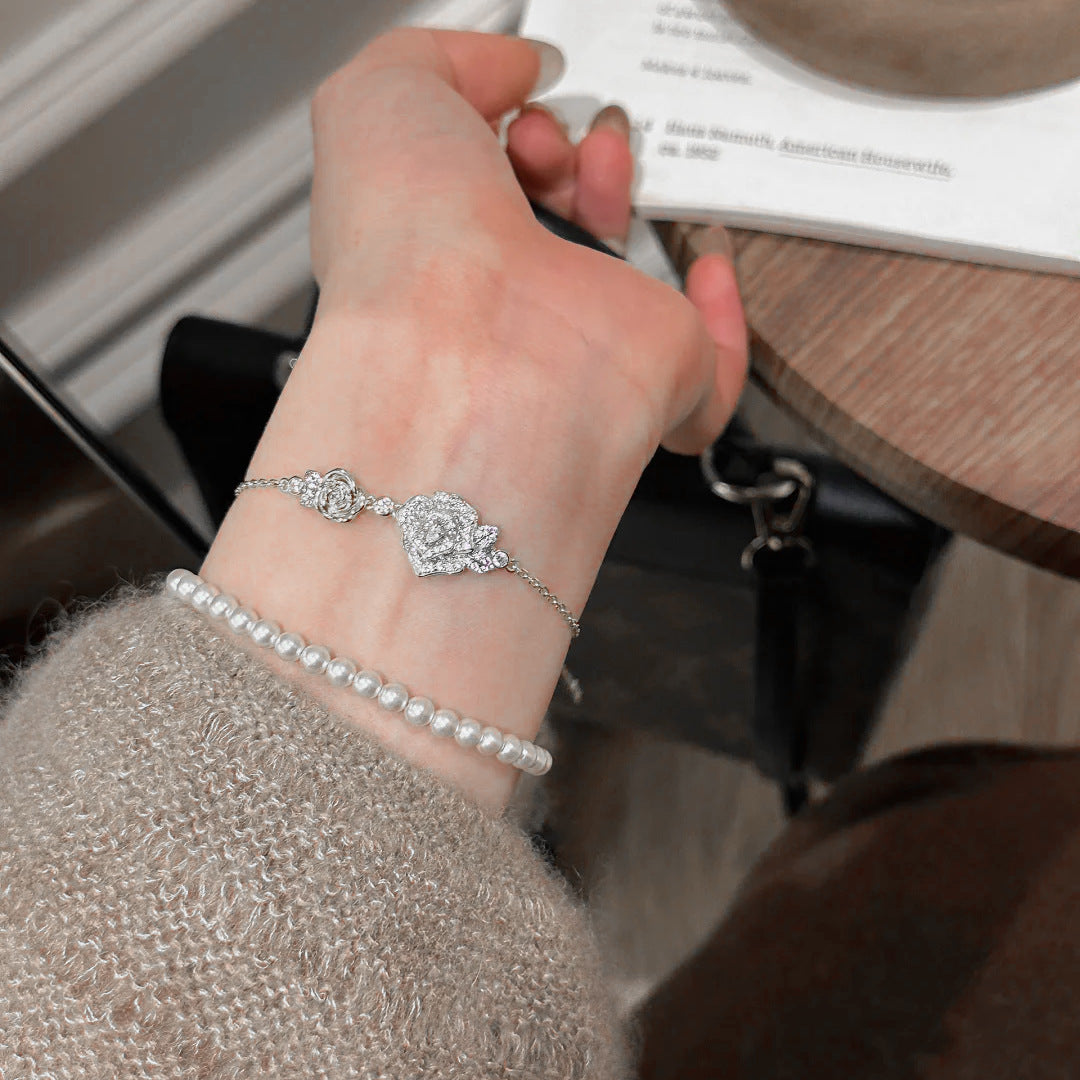 Diamond rose necklace bracelet ring set