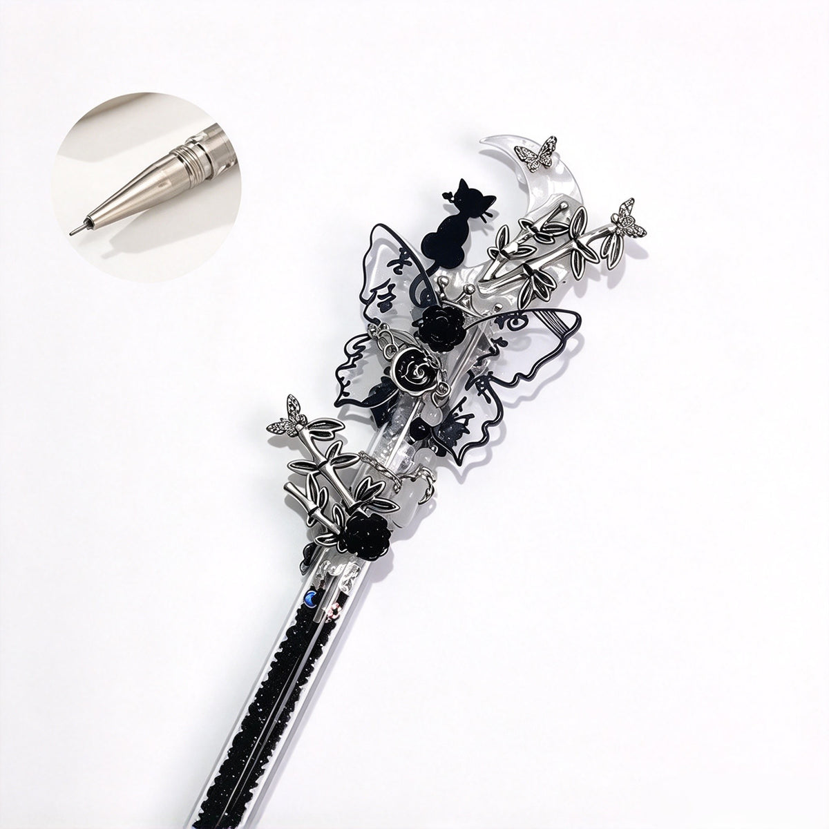 Quicksand Glitter Butterfly Gel Pen, 0.5mm Black Ink Neutral Pen For Office School