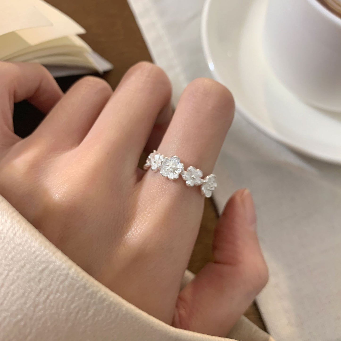 S925 sterling silver flower ring