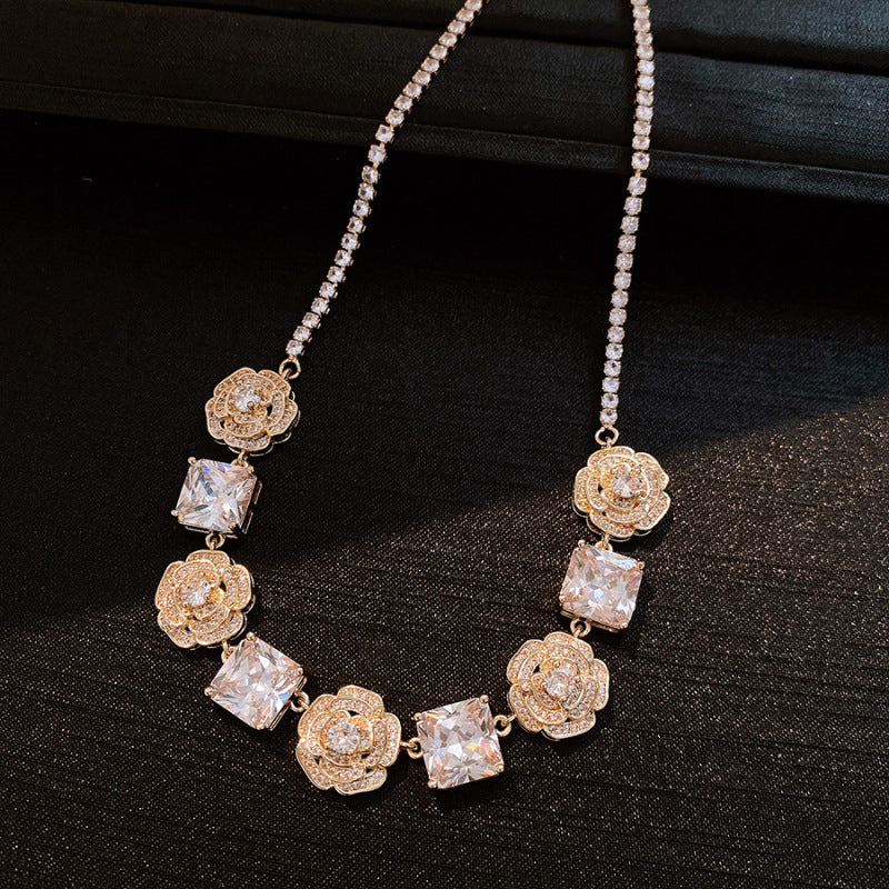 Pink rose cube zircon necklace bracelet earrings set
