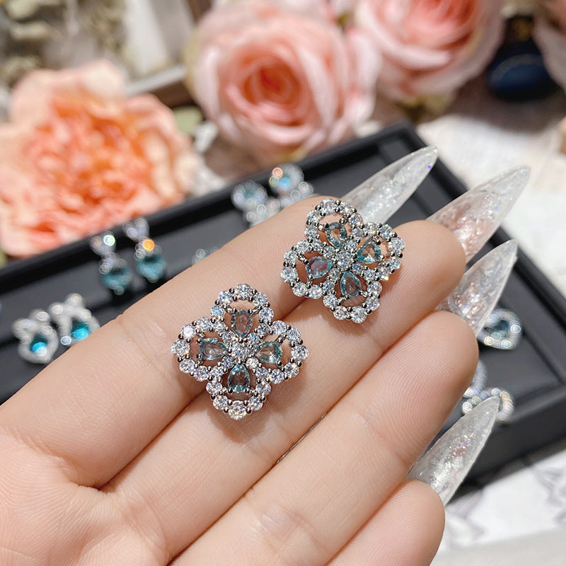 Aquamarine plated 18K gold love bow earrings