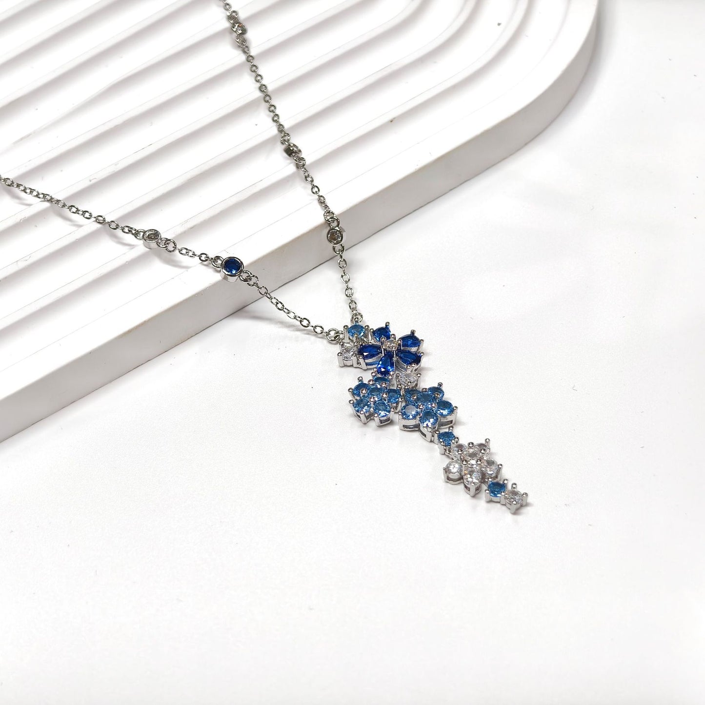 Aquamarine Zircon Necklace Ring Stud Bracelet Set