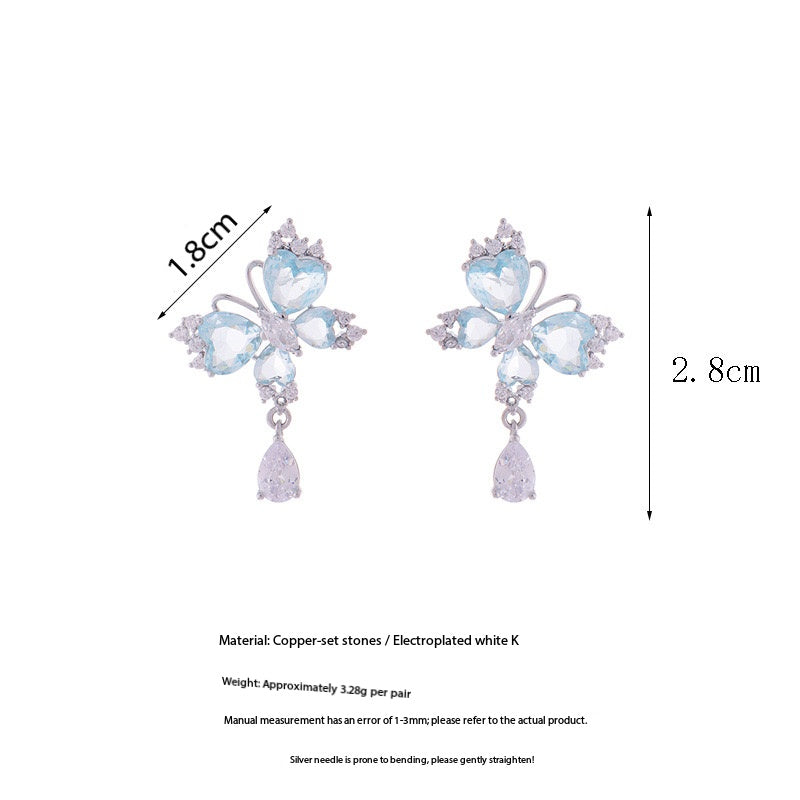 Light blue love zircon butterfly earrings