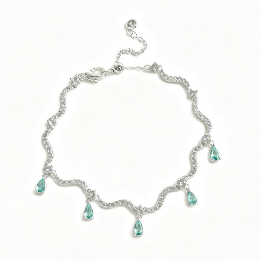 Micro‑Paved Teardrop Green Crystal Silver Bracelet