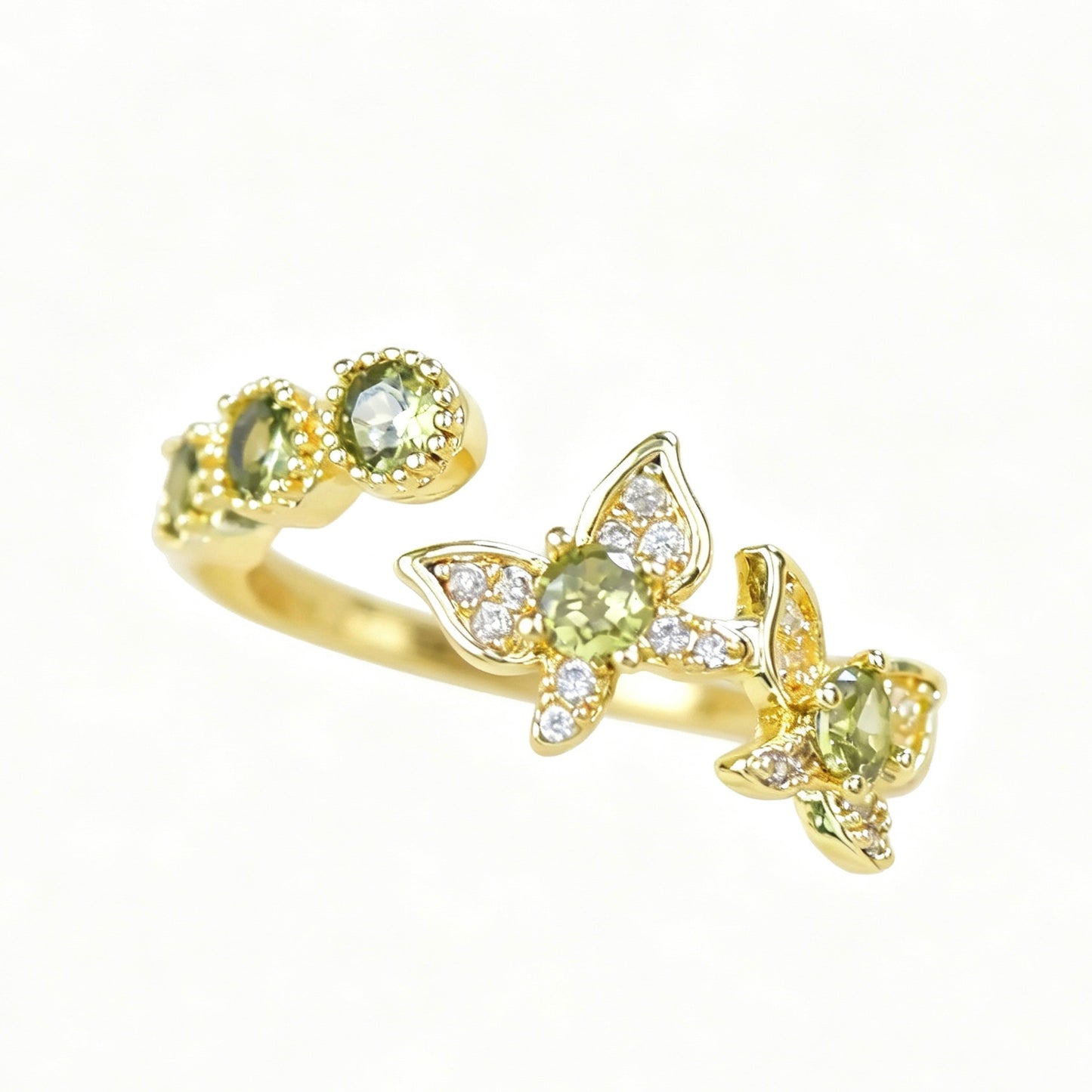 Olive‑Green Zircon Lavender Manor Series Butterfly Jewelry Set, Earrings Necklace Bracelet Rings
