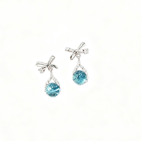Thick Real Gold‑Plated 925 Sterling‑Silver Bow Drop Zircon Stud Earrings