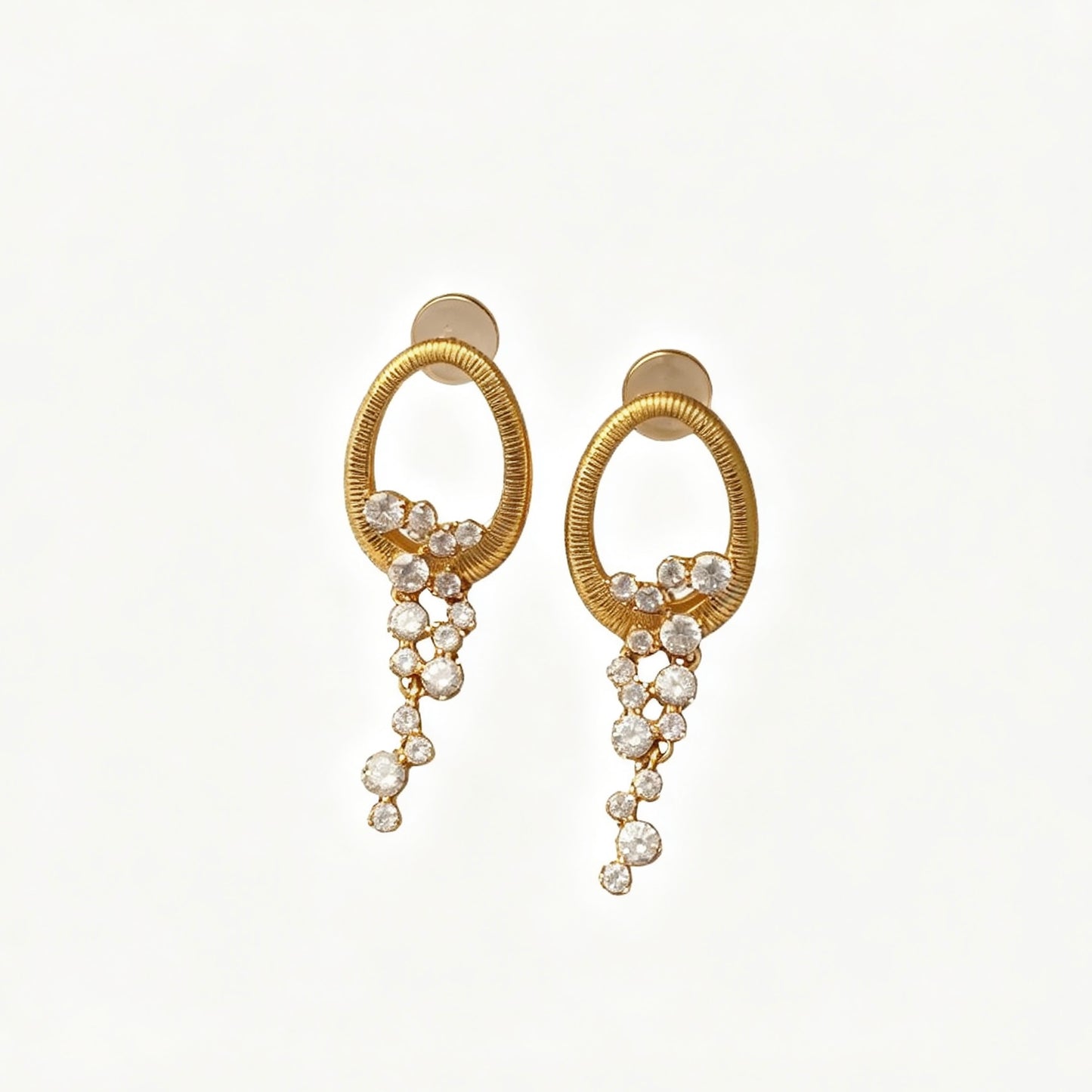 22‑K Thick Gold‑Plated Brushed Tassel Diamond Stud Earrings
