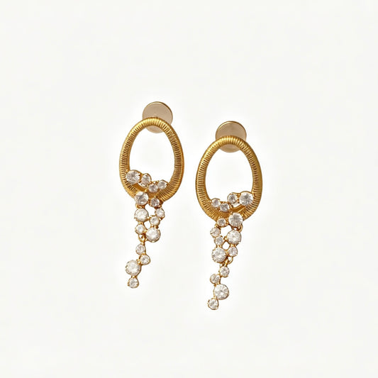 22‑K Thick Gold‑Plated Brushed Tassel Diamond Stud Earrings
