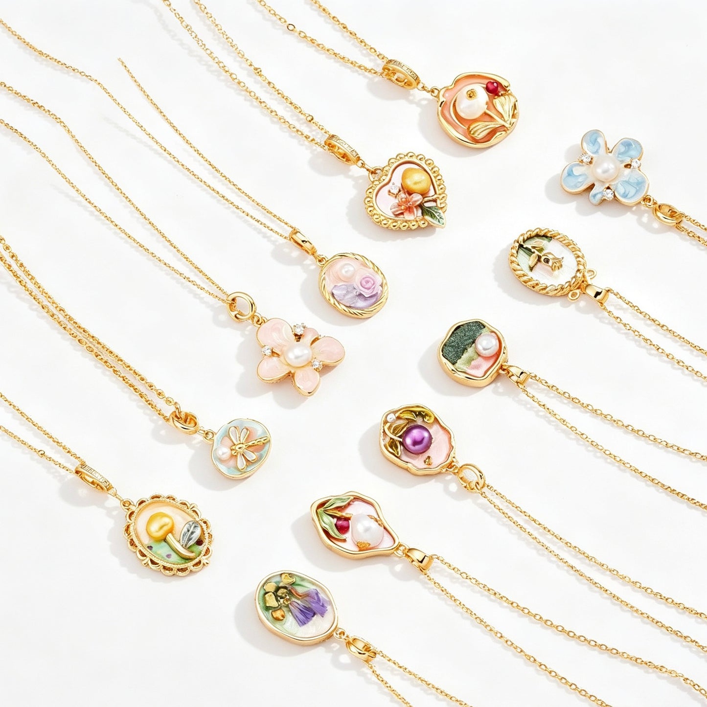 Copper-plated 18k gold oil painting pearl necklace