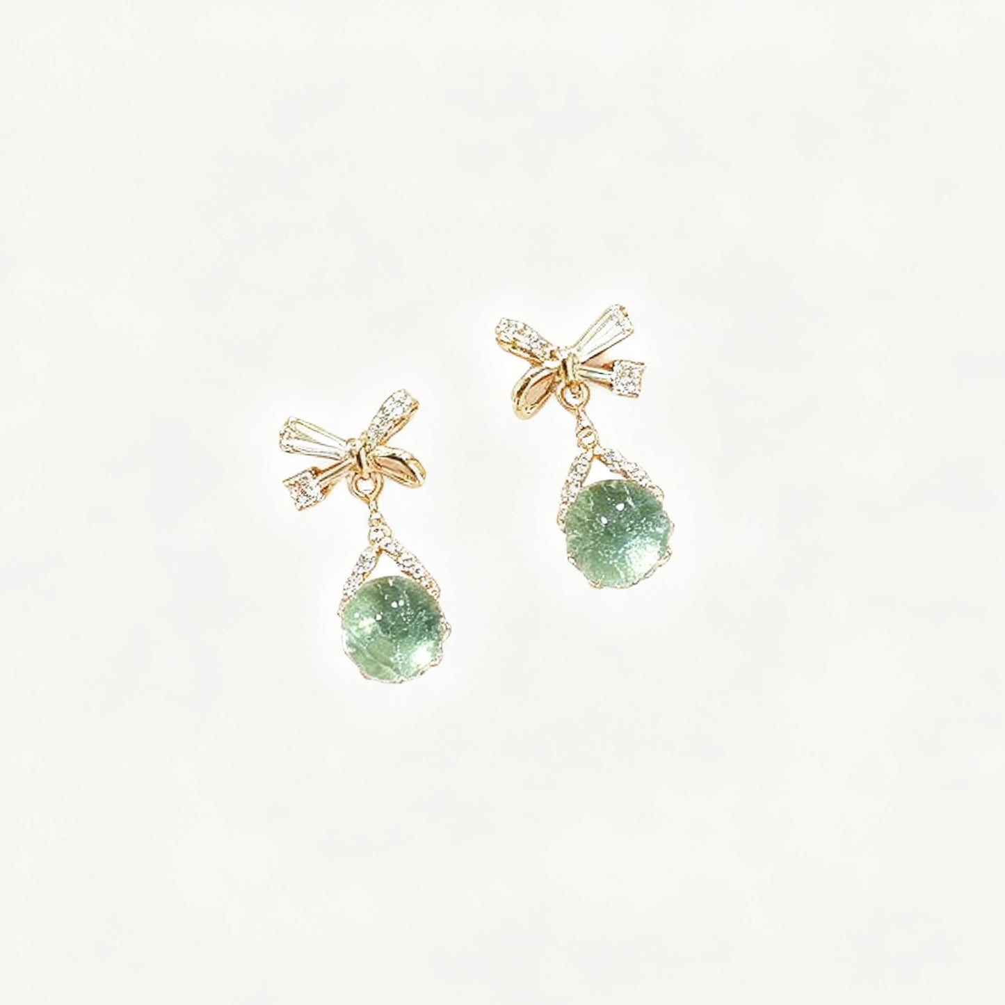 Thick Real Gold‑Plated 925 Sterling‑Silver Bow Drop Zircon Stud Earrings