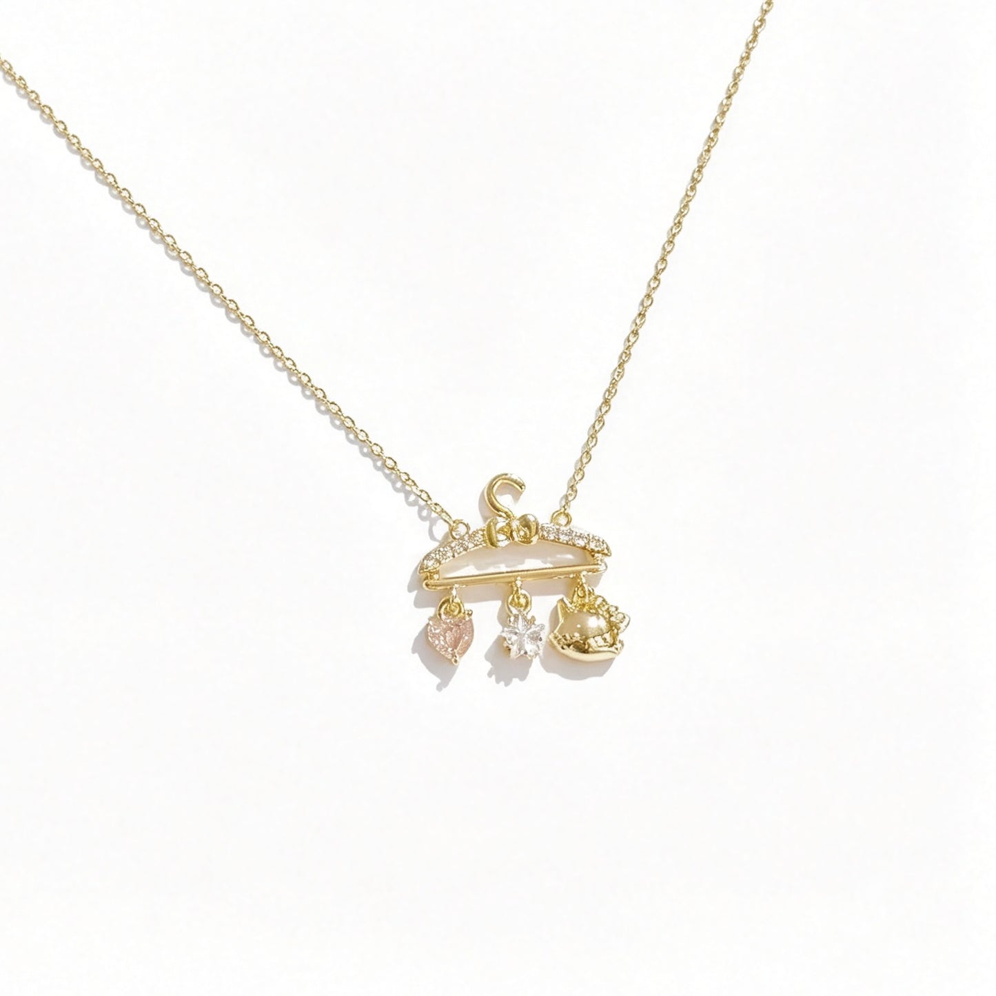 Gold‑Plated 3A Cubic Zirconia Cute Hanger Cat Necklace