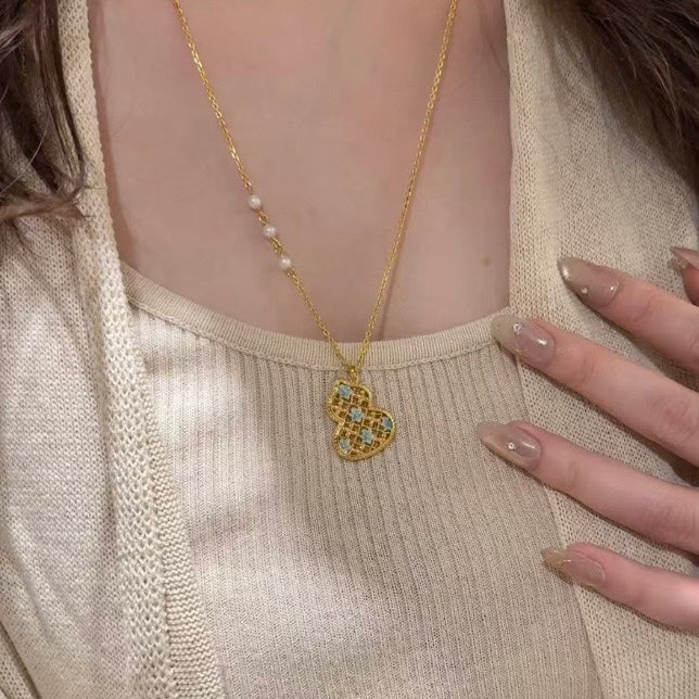 Gradient Blue Flower Enamel Hollow Gourd Jewelry Set