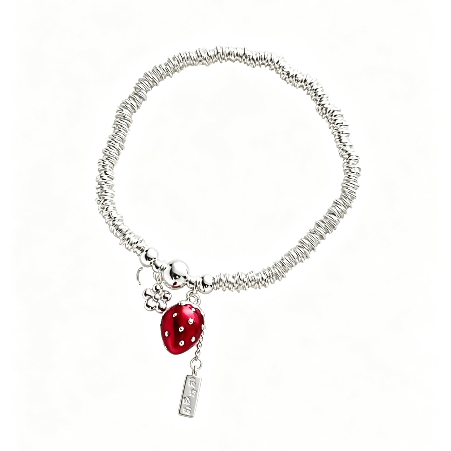 S925 Sterling Silver Red Strawberry Charm Bracelet