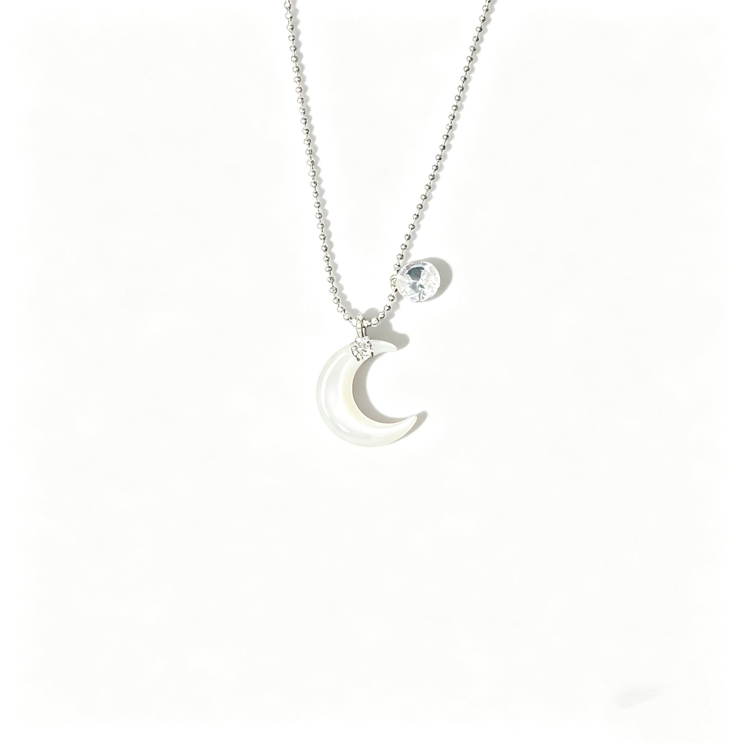 S925 sterling silver white diamond shell moon necklace