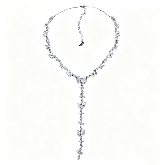 Natural Mother-of-Pearl & Zircon Butterfly Necklace and Earrings