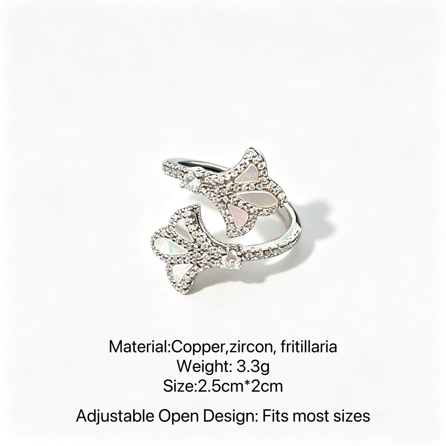 18K Gold Plated Zircon Mother-of-Pearl Iris Open Bracelet and Ring