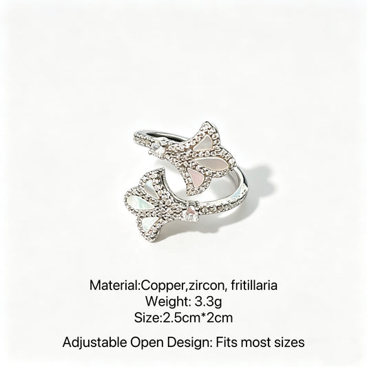 18K Gold Plated Zircon Mother-of-Pearl Iris Open Bracelet and Ring