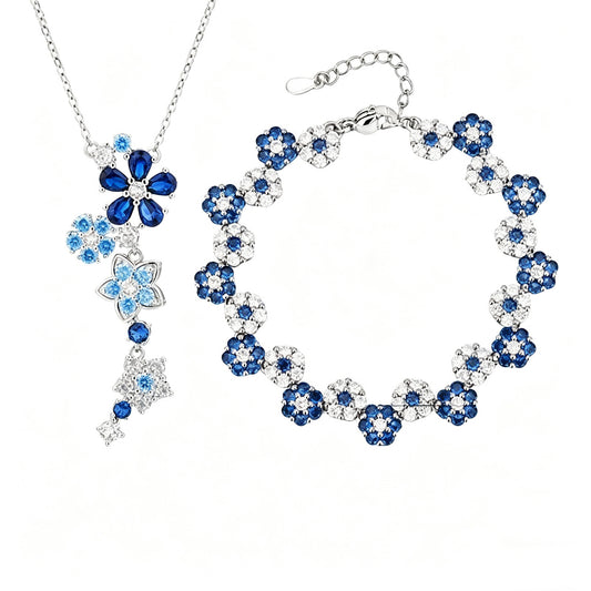 Blue Spiked Crystal Flower Bracelet Necklaces