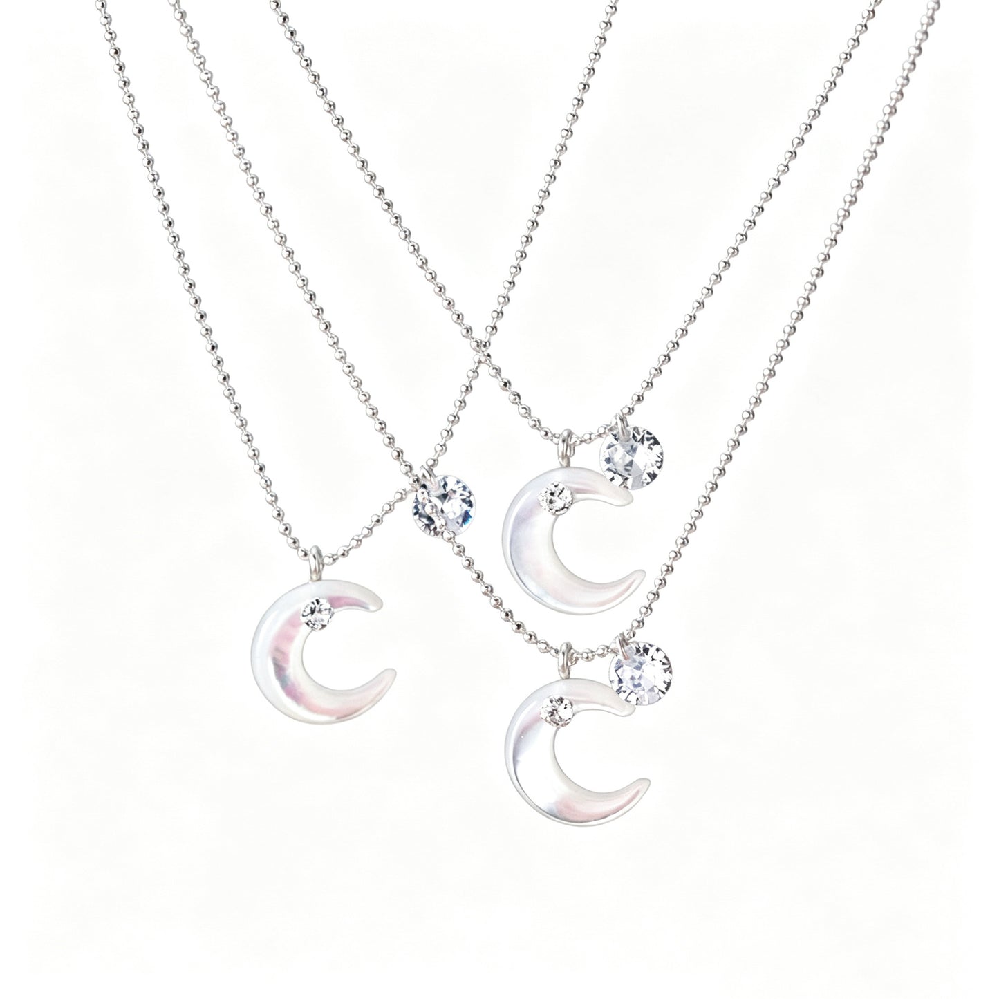 S925 sterling silver white diamond shell moon necklace
