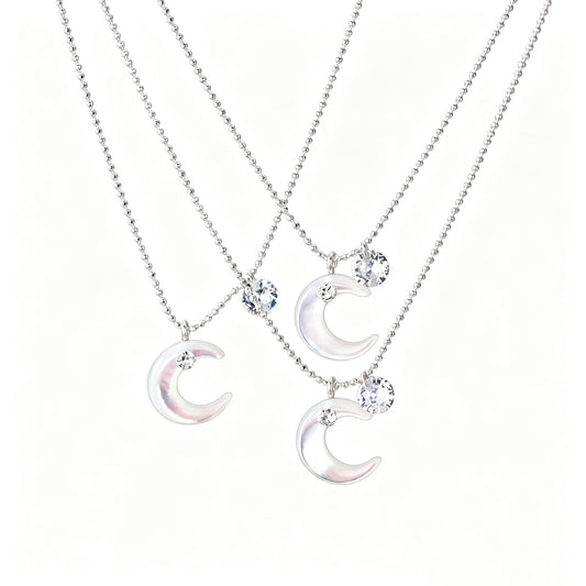 S925 sterling silver white diamond shell moon necklace