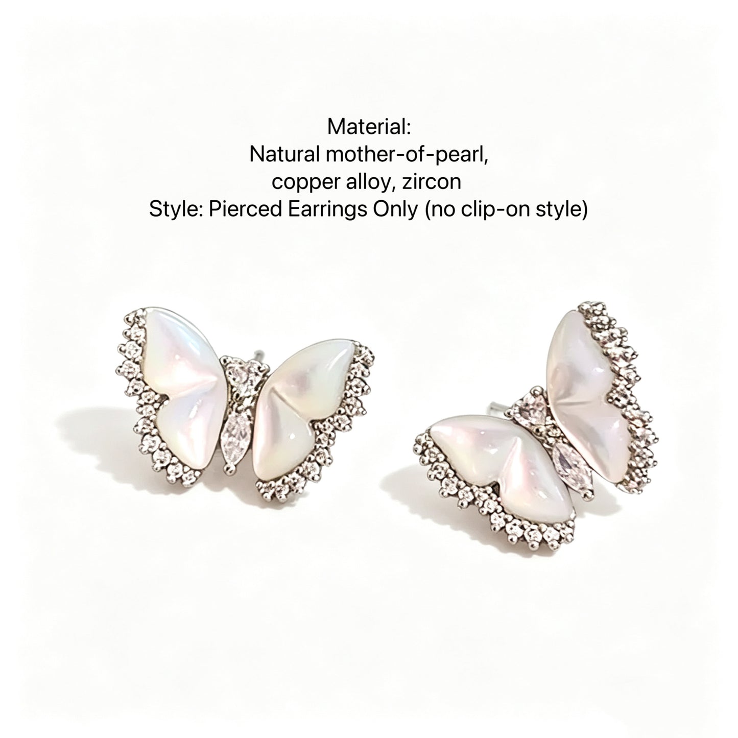 Natural Mother-of-Pearl & Zircon Butterfly Necklace and Earrings