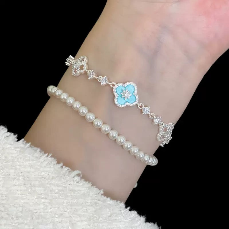 Sky Blue Four-Leaf Clover Jewelry Set