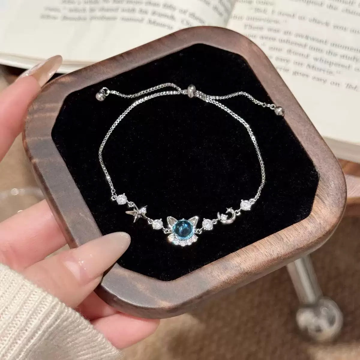 Thick Real Gold Electroplated Luxury Kitten Zircon Pull Slide Bracelet