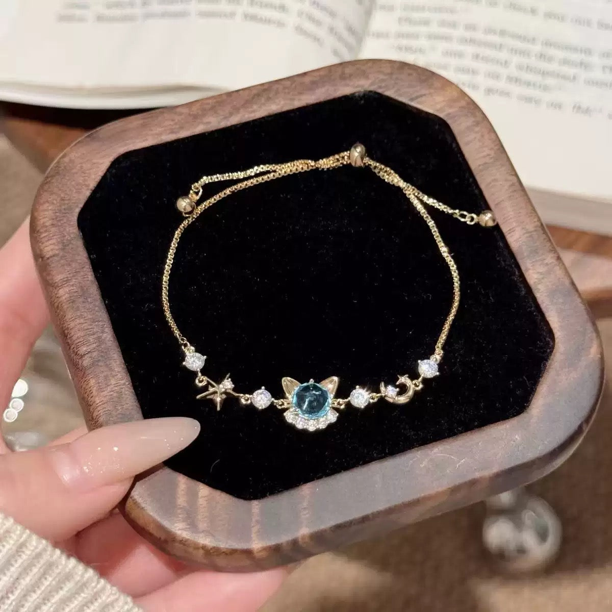 Thick Real Gold Electroplated Luxury Kitten Zircon Pull Slide Bracelet