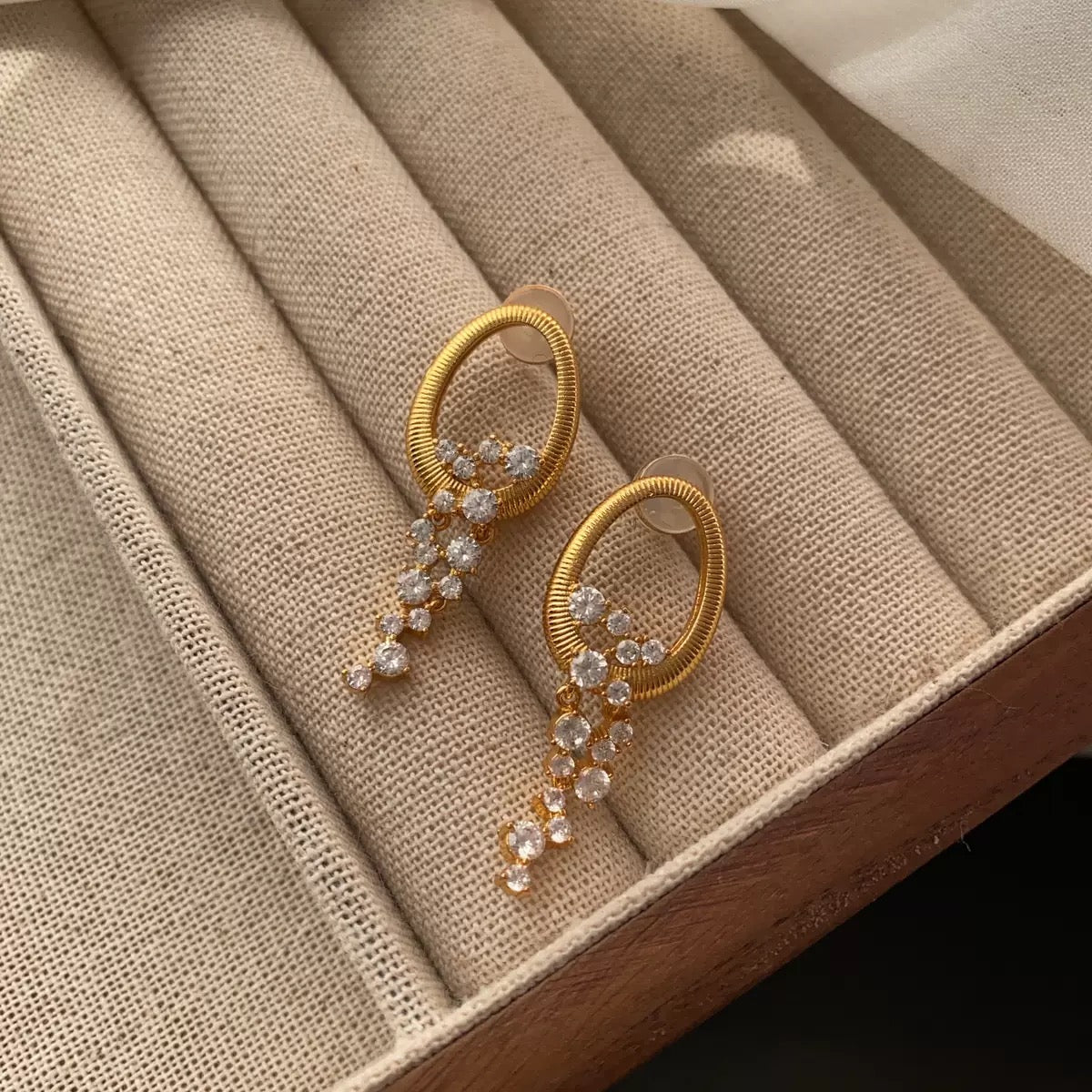 22‑K Thick Gold‑Plated Brushed Tassel Diamond Stud Earrings