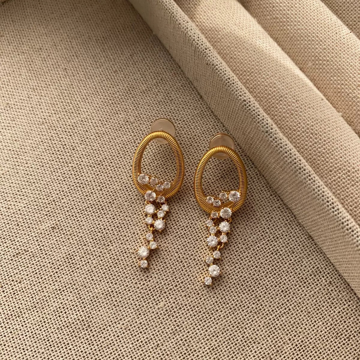 22‑K Thick Gold‑Plated Brushed Tassel Diamond Stud Earrings