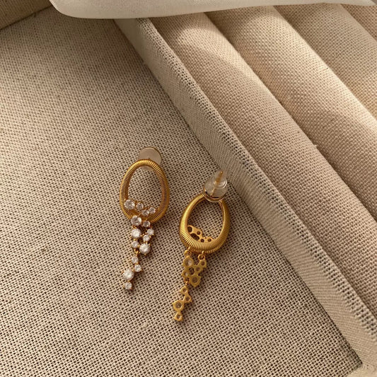 22‑K Thick Gold‑Plated Brushed Tassel Diamond Stud Earrings
