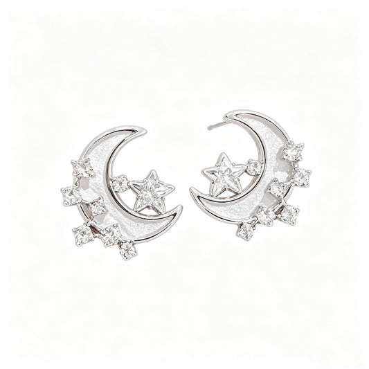 Thick Real Gold‑Plated Silver Pin Moon Shell Earrings
