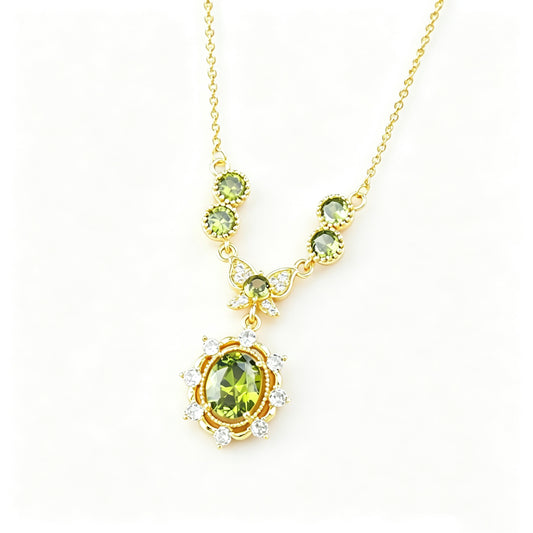 Olive‑Green Zircon Lavender Manor Series Butterfly Jewelry Set, Earrings Necklace Bracelet Rings