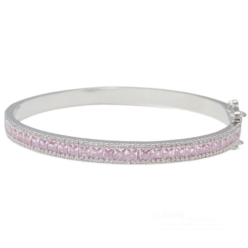 Real Gold‑Plated Color‑Stones Inlaid Bangle Bracelet, Long‑Lasting Plating