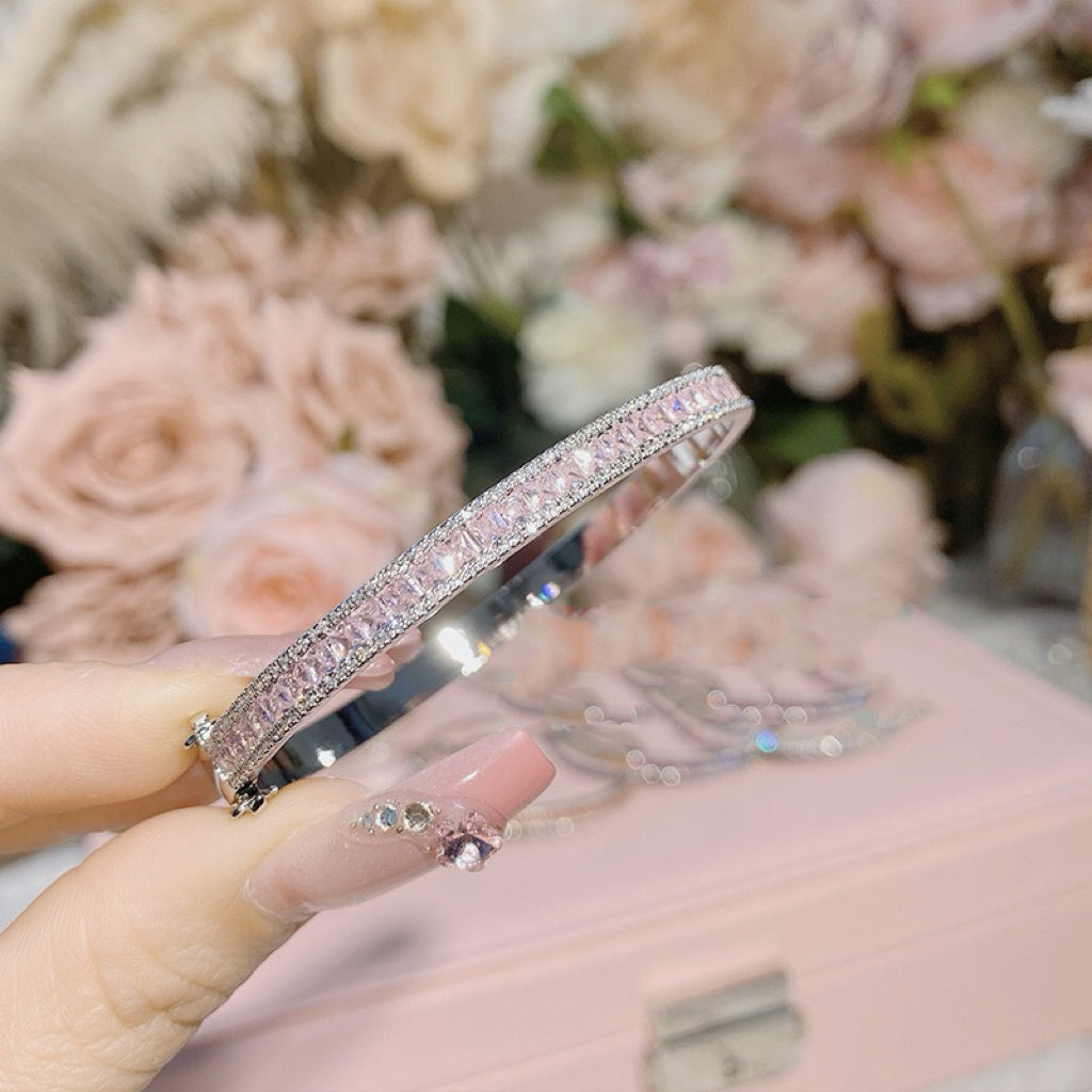 Real Gold‑Plated Color‑Stones Inlaid Bangle Bracelet, Long‑Lasting Plating
