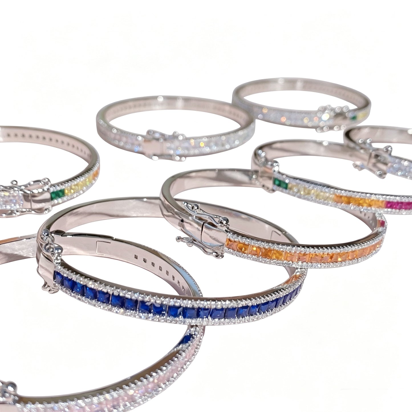Real Gold‑Plated Color‑Stones Inlaid Bangle Bracelet, Long‑Lasting Plating