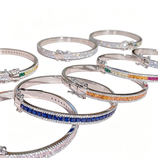 Real Gold‑Plated Color‑Stones Inlaid Bangle Bracelet, Long‑Lasting Plating