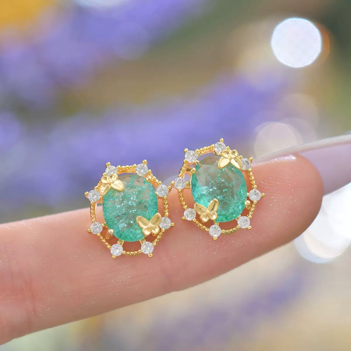 Ice‑Flake Zircon Lake‑Blue Butterfly Jewelry Set Necklace Bracelet Earrings