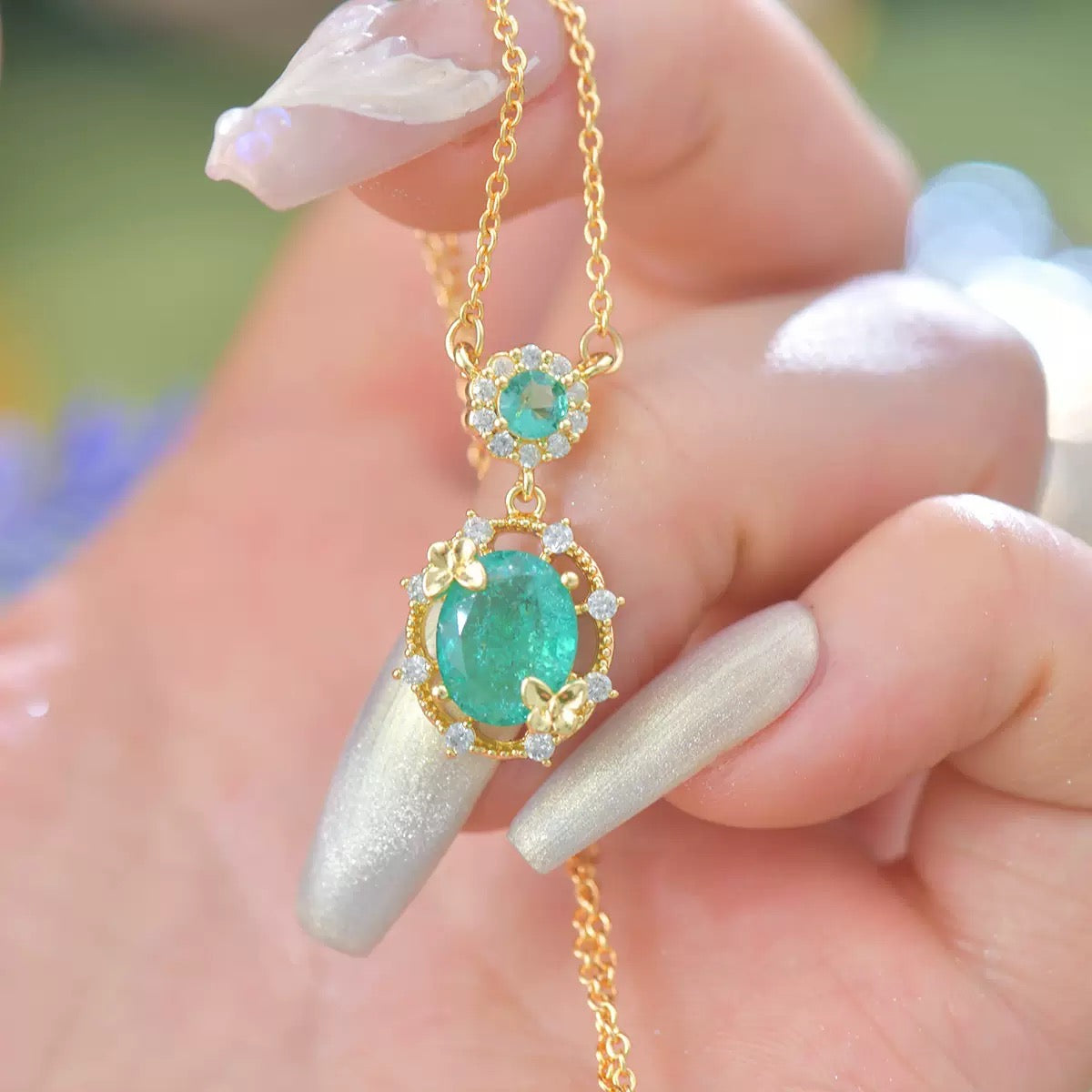 Ice‑Flake Zircon Lake‑Blue Butterfly Jewelry Set Necklace Bracelet Earrings