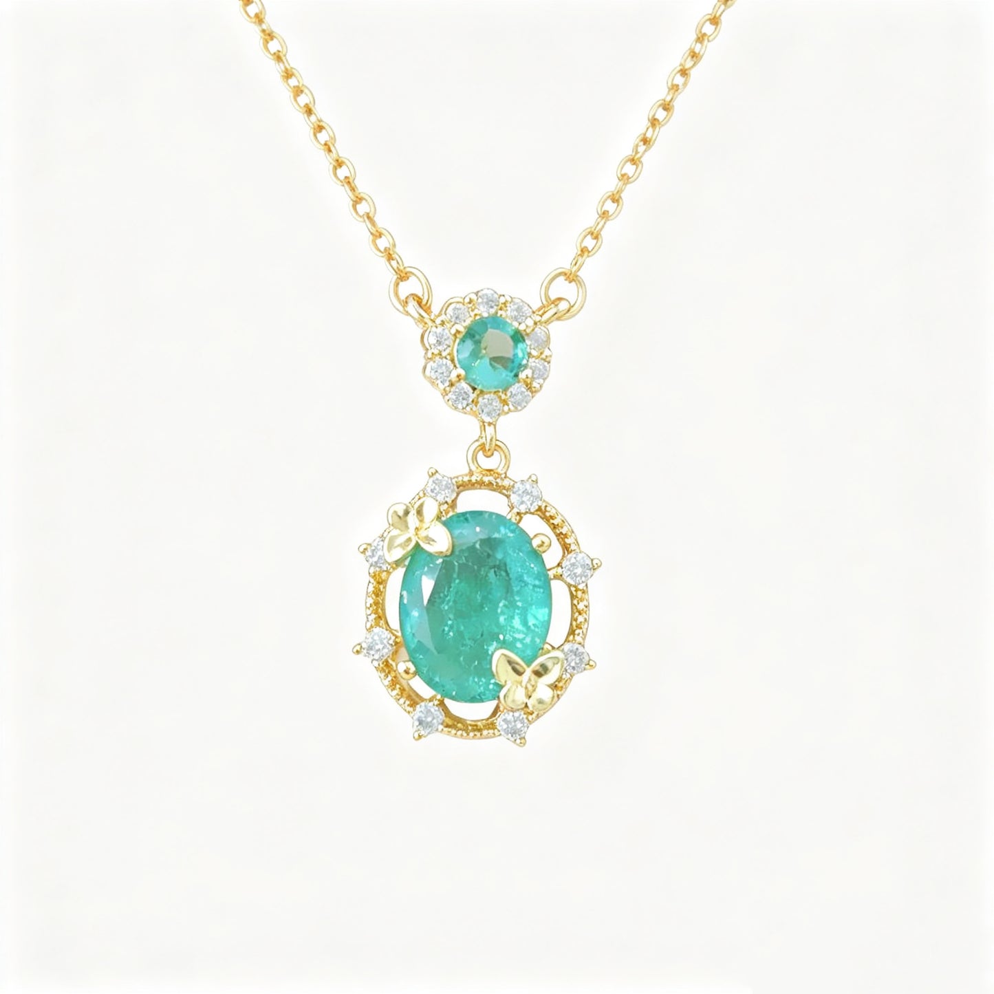 Ice‑Flake Zircon Lake‑Blue Butterfly Jewelry Set Necklace Bracelet Earrings