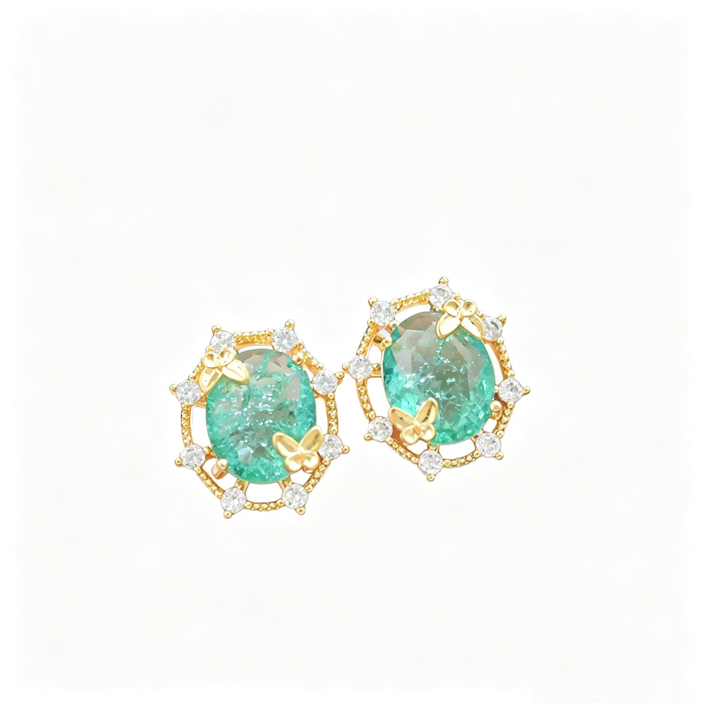 Ice‑Flake Zircon Lake‑Blue Butterfly Jewelry Set Necklace Bracelet Earrings